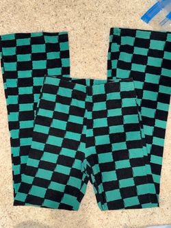 Teal and Black Checkered Flare Pants