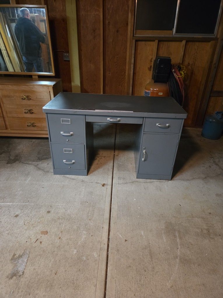 Metal Desk & File Cabinet