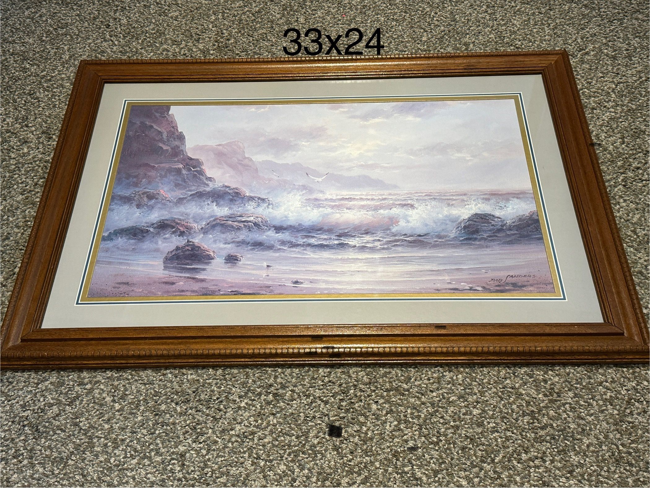 33x24 framed waves shore artwork