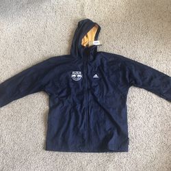 BNWT Adidas Navy Blue Windbreaker Zip Up Hooded Jacket GK1743-250 Men’s Medium MSRP $120 MLS. 