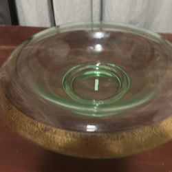 Vintage Green Uranium Glass Edge Console Serving Bowl