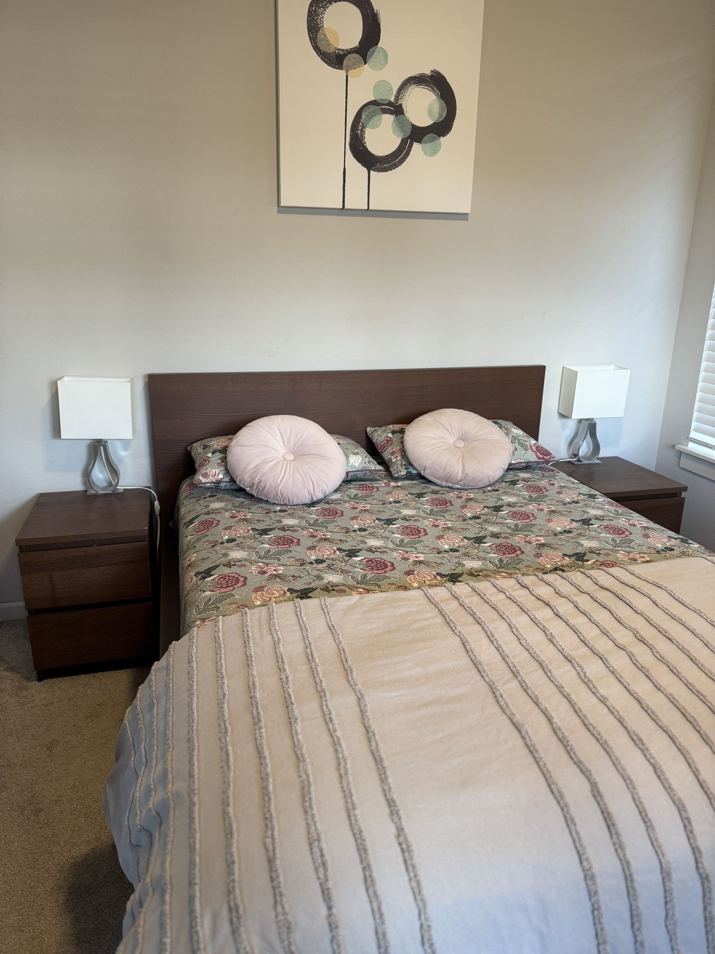 Queen Bed With Side Tables, Chest Drawer and Study Table.