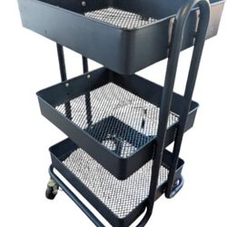 Blue 3-tier metal rolling cart