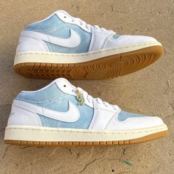 New Nike Air Jordan 1 Low SE Worm Blue Denim White Shoes Women’s 10, Men’s 8.5