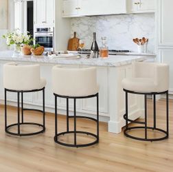 (3pcs) Linen 26” swivel fabric barstools
