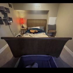 ✨ Pier 1 Imports Queen Upholstered Bed Frame – Wood & Fabric – Excellent Condition ✨