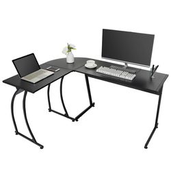 Modern L-Shaped Laptop Corner Desk Computer Desk Table Writing Workstation, Black, Anti-Rust