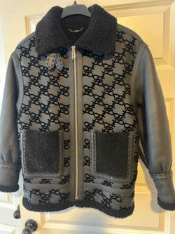 Fendi Men's Black Shearling Leather Monogram Jacket - Size Medium - Excellent Condition