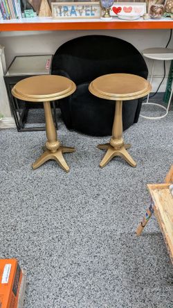 Pair of Gold Pedestal Round Side Tables
