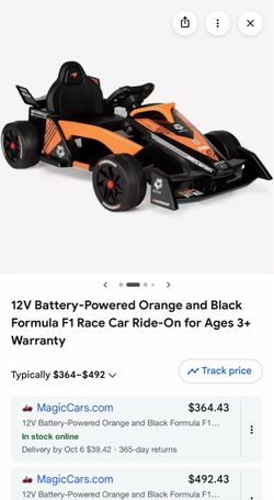 12V Battery-Powered Orange and Black Formula F1 Race Car Ride-On