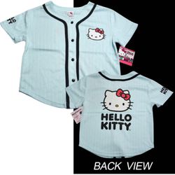 Sanrio Hello Kitty Logo PinStripe Baseball Girl Jersey - Baby Blue