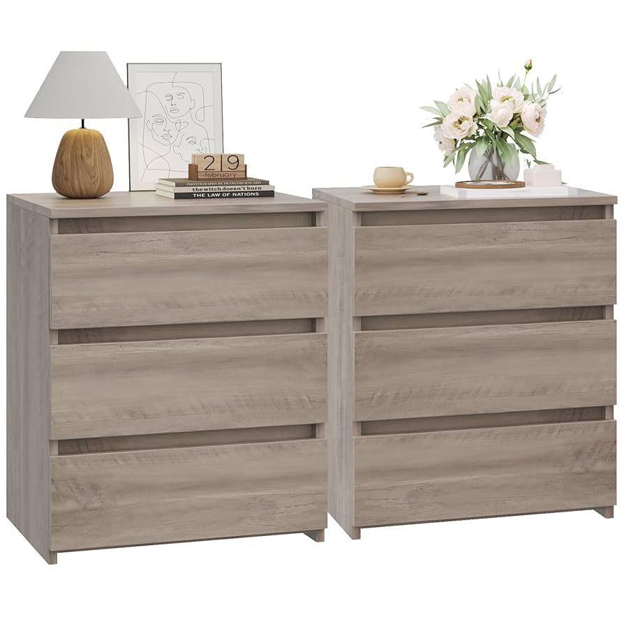 Brand new and assembled Set of 2 Nightstand with 3 Drawers, Bedside Table Night Stand