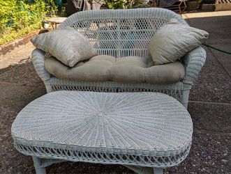 White Wicker Loveseat and Coffee Table Set