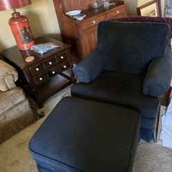 Large blue Cloth Chair & Ottoman