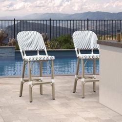 PURPLE LEAF Outdoor Bar Height Stools Set of 2 29" French Country Patio Rattan Bar Stool Chairs with Grey Print Finish Outdoor Armless Barstools for P