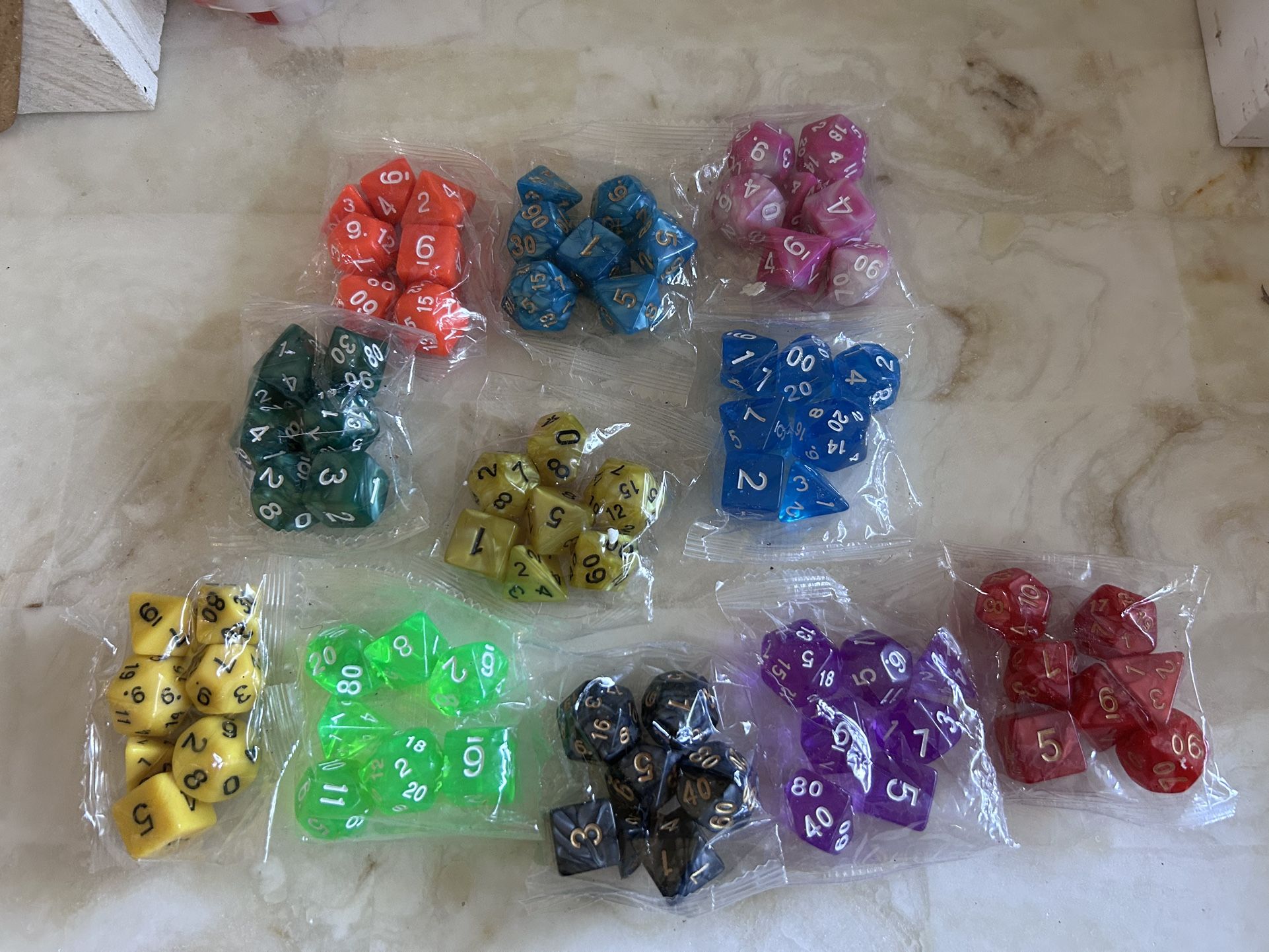Lot of 11 Polyhedral DnD RPG Game 7 Dice Sets Various Colors
