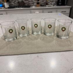 Vintage Christmas Wreath Frosted Lowball Rocks Glasses Architectural Arch Lot 7