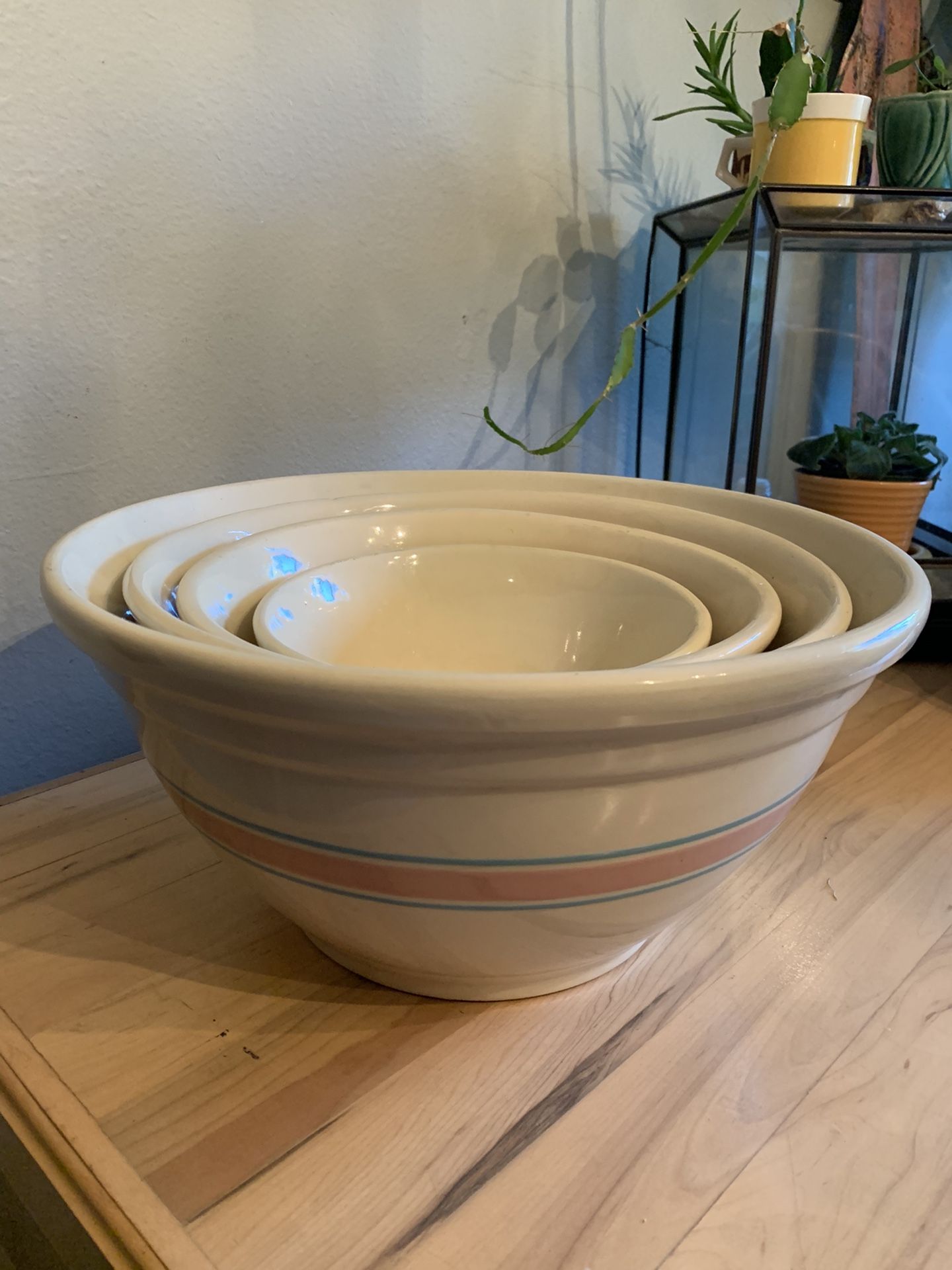 Vintage McCoy Oven Ware Pink and Blue Stripe Mixing Bowl Set