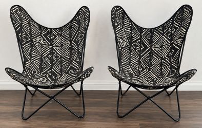 Black & White Boho Butterfly Accent Chair Set.
