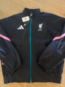 adidas Liverpool FC Soccer Full Zip Track Jacket Black Pink Teal Size M