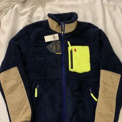 Polo Ralph Lauren Thick Fleece Sherpa Navy Blue Neon Jacket Men’s medium(comp To Northface Denali Jacket)