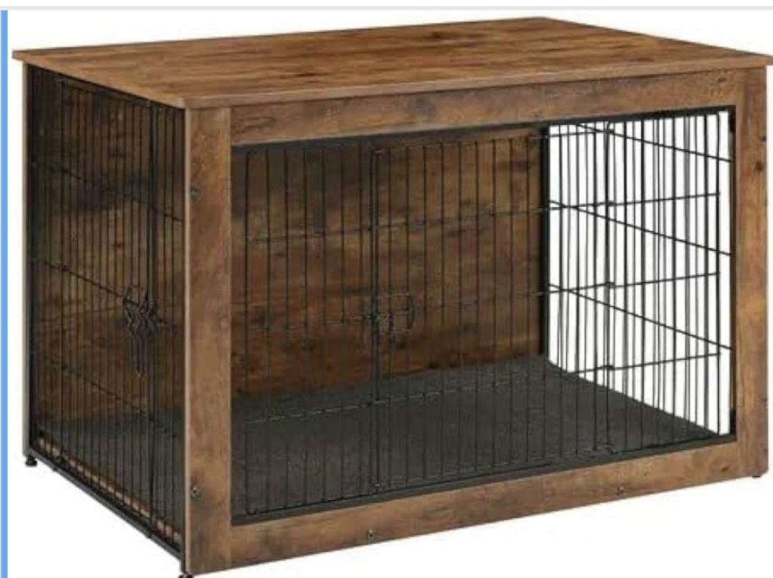 New Wooden Dog Crate Large – Indoor Decorative Kennel End Table for Dogs, Stylish Farmhouse Side Cag