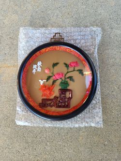 Vintage Chinese Faux Jade Shadowbox Wall Hanging