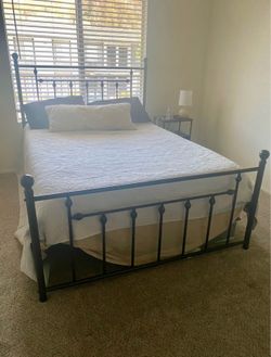 Full Size Metal Bed frame, Mattress, and Mattress protector