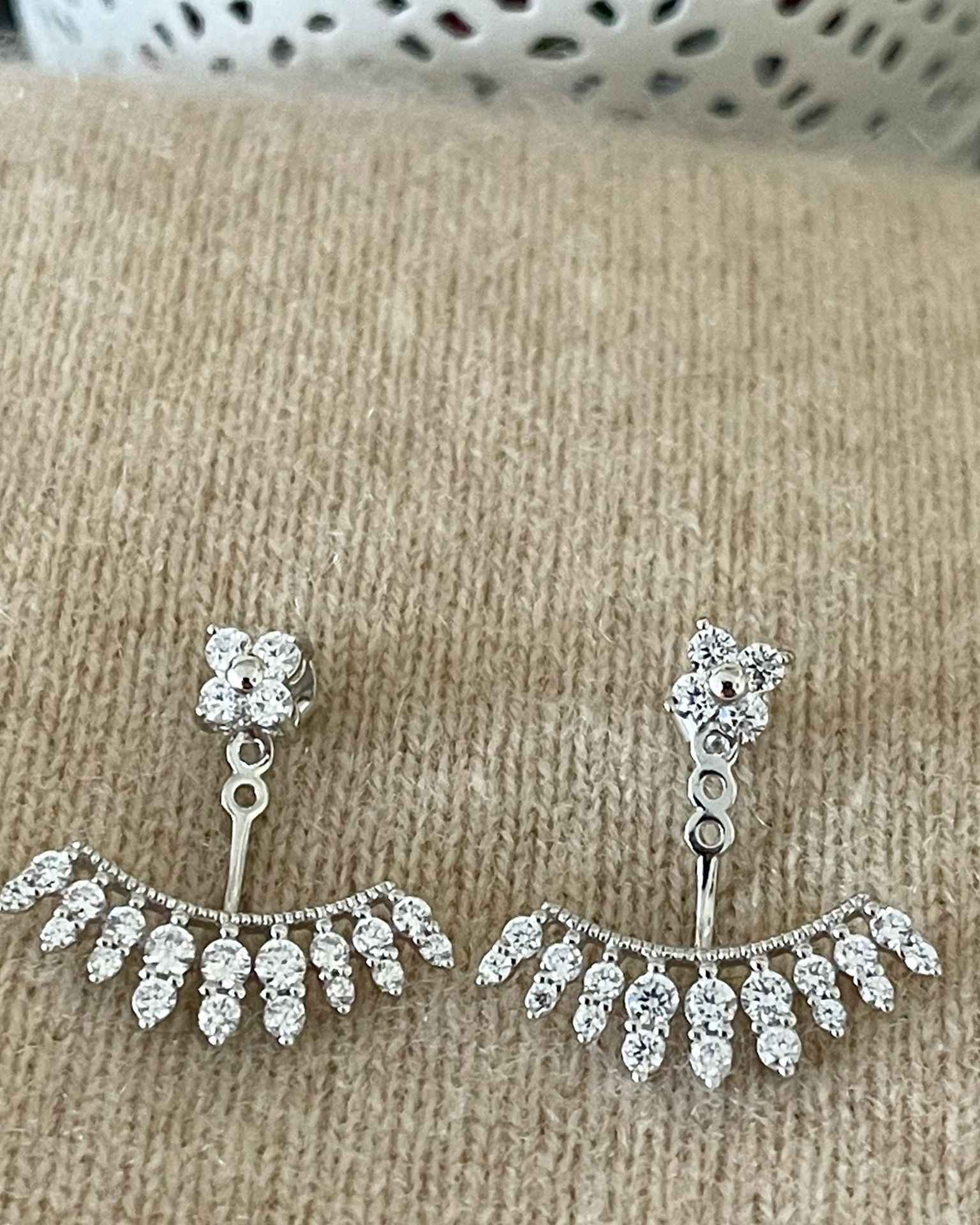 Silver925 Zirconia Stud Jacket Earrings