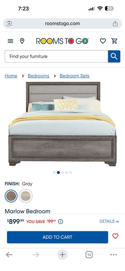 Marlow 3 Pc Queen Panel Bed in good condition from Rooms To Go