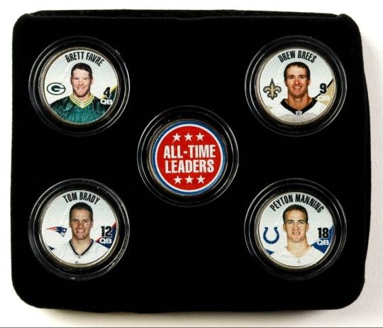 NFL Quarterback Greats Set of (5) Colorized Quarters With Tom Brady Peyton Manning Brett Favre & Drew Brees