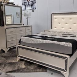 Led Upholstered Bedroom Set Queen or King Bed Dresser Nightstand Mirror Chest Options