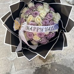 50 white and purple rose bouquet