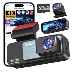Dash Camera for Cars Front and Rear, 4K+1080P Dual Dash Cam with 3.2" IPS Screen, 64GB Card Included, HDR Night Vision, G-Sensor, Emergency Lock, Park