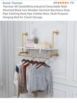 Wall- Mounted Gold Iron & Wooden Garment Bar