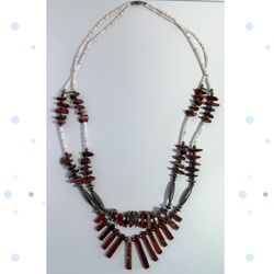 Red Jasper & Mother Of Pearl Bead Necklace 