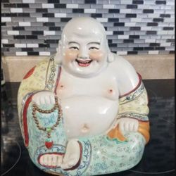 Chinese Canton Mix Ceramic Happy Laughing Buddha Statue

