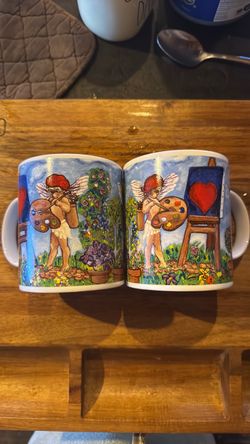 Starbucks Barista 2000 Cherub Artist Painting Heart Coffee Mug Cup