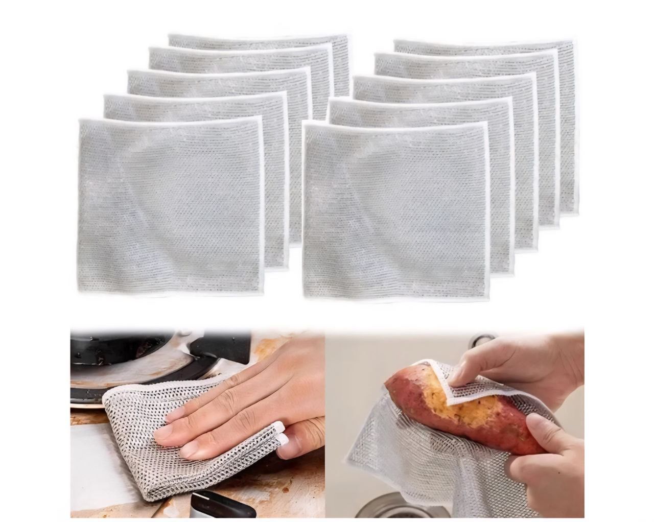 ALIMRA Steel Wire Dishwashing Cloth, Multipurpose Wire Dishwashing Rags for Wet and Dry, Double Layer Non-Scratch Stainless Steel Scrubber Pads for Po