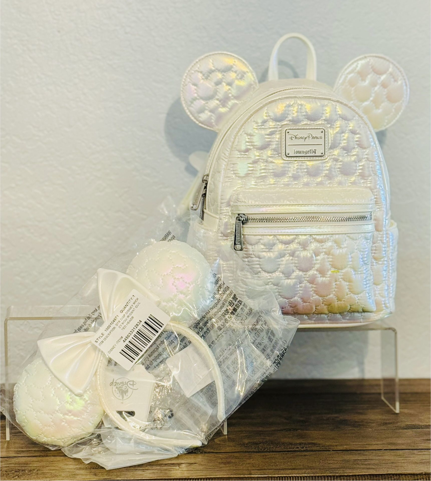 Disney Parks Iridescent Loungefly Mini Bag W/ Matching Ears
