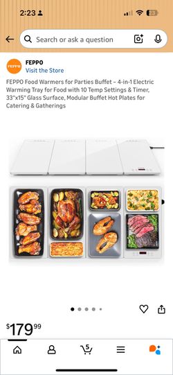 FEPPO Food Warmers for Parties Buffet – 4-in-1 Electric Warming black Tray with 10 Temp Settings