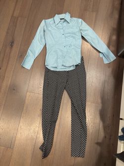 Light Blue Button-Down Shirt and Printed Pants Set
