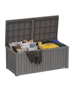 EAST OAK OUTDOOR STORAGE BOX, 150 GALLON DECK BOX, LARGE RESIN STORAGE - GRAY