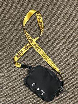 Off-White Black Nylon Crossbody Bag with Yellow Industrial Strap