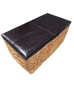 Wicker Storage Ottoman with Faux Leather Lid