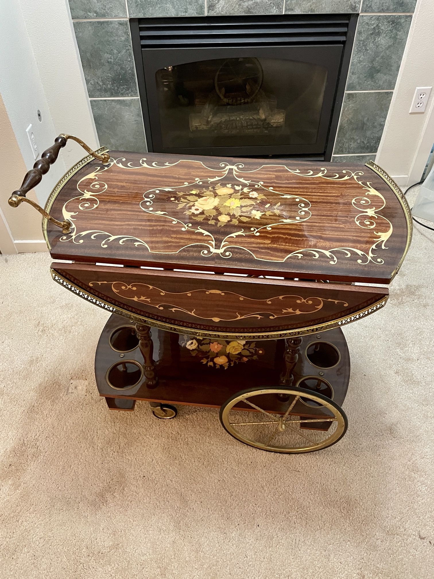 Italian Inlaid Wood Marquetry Bar Or Tea Cart