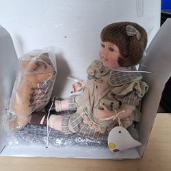 Collectible 9” Ceramic Doll & Bear