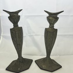 Antique Dutch Silver Plate Repousse Candlestick Pair