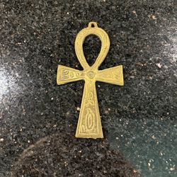 Egyptian Brass Ankh "Key of Life" Engraved Handmade Hieroglyphics Pendant 4”