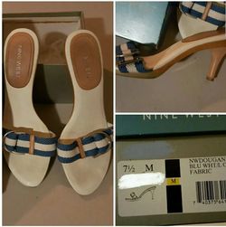 Nine West 7½ heels Blue/White Fabric (shoes)